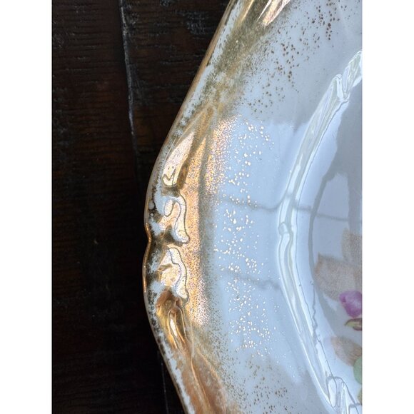 Vintage 8" Gilded Floral Plate – French-Style Pink & Yellow Blooms, Ornate Scrol - Picture 7 of 10